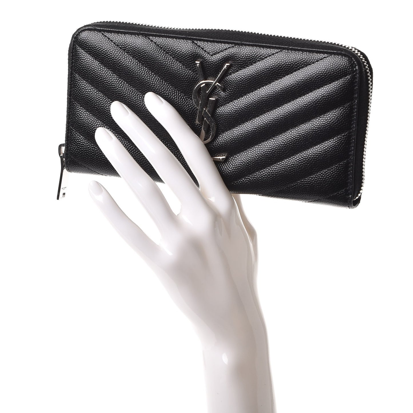 Grain De Poudre Matelasse Chevron Monogram Zip Around Wallet Black