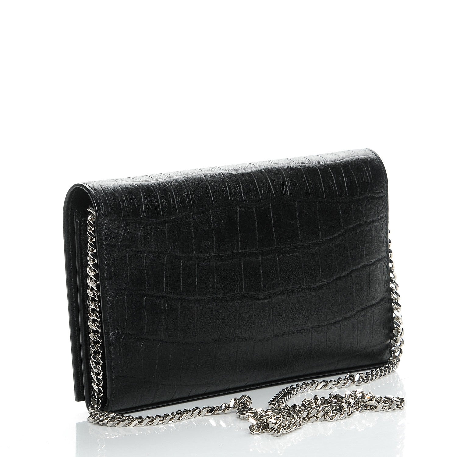 Saint Laurent Lambskin Crocodile Embossed Classic Paris Chain Wallet Black 3 of 7
