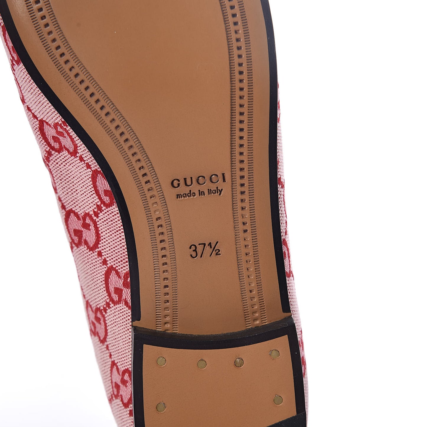 Canvas GG Monogram Horsebit Womens Jordaan Loafers 37.5 Gardenia Hibiscus Red