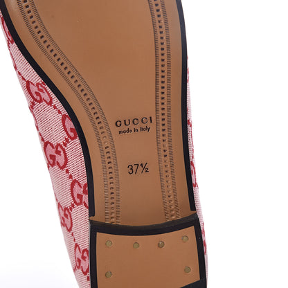 Gucci Canvas GG Monogram Horsebit Womens Jordaan Loafers 37.5 Gardenia Hibiscus Red 6 of 7