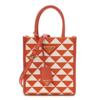 Prada Jacquard Saffiano Triangolo Symbole Embroidered Micro Tote Arancio White 1 of 9
