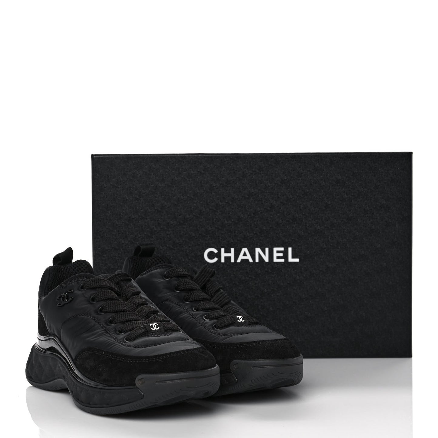 Nylon Suede Calfskin CC Sneakers 36 Black