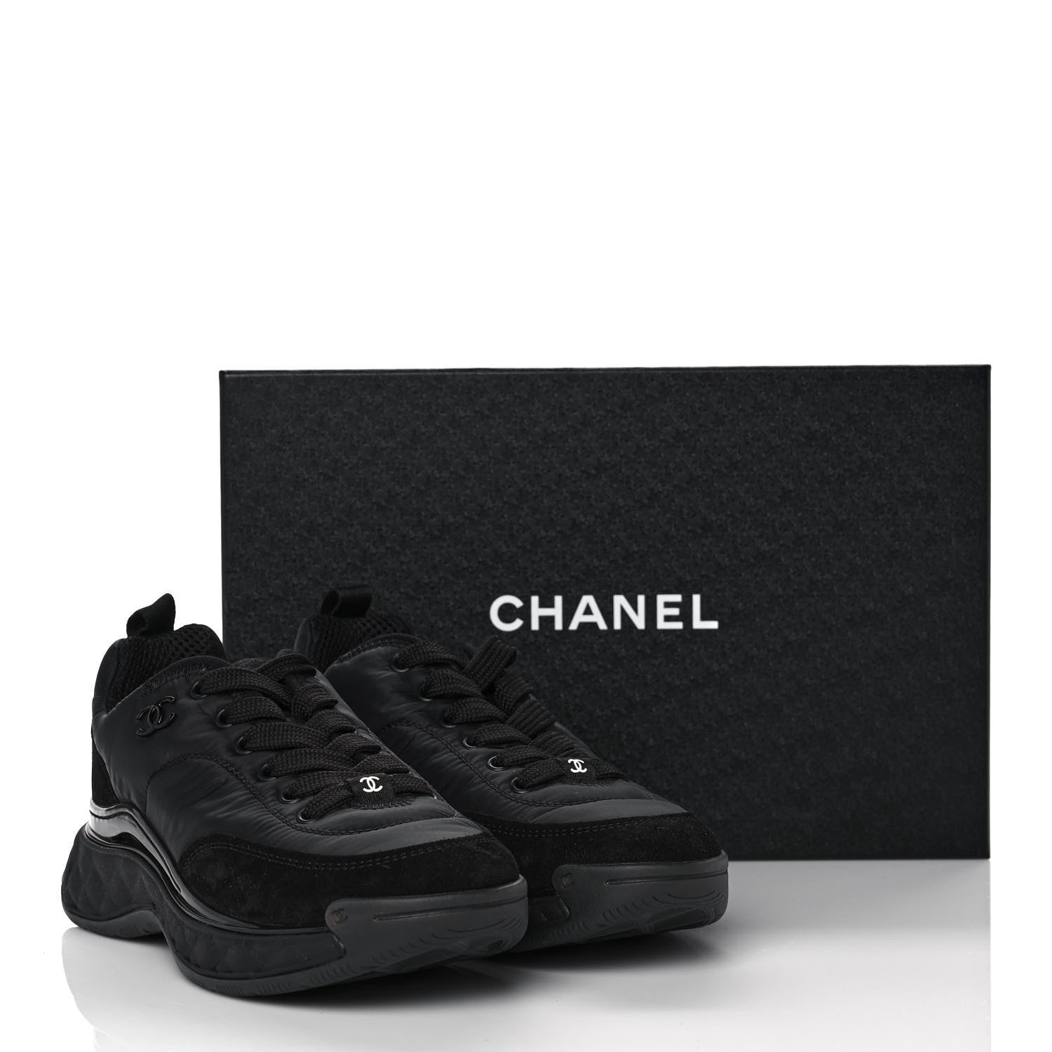 Chanel Nylon Suede Calfskin CC Sneakers 36 Black 9 of 9
