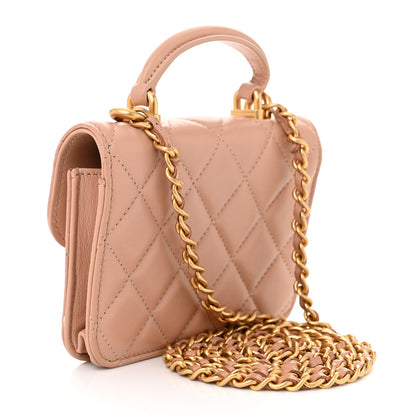 Chanel Lambskin Quilted Top Handle Flap Coin Purse With Chain Beige 3 of 13