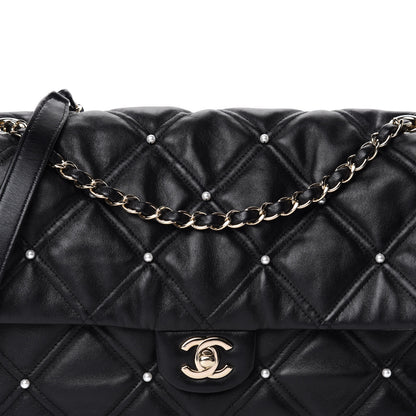 Chanel Lambskin Quilted Pearl Studded Flap Black 10 of 10