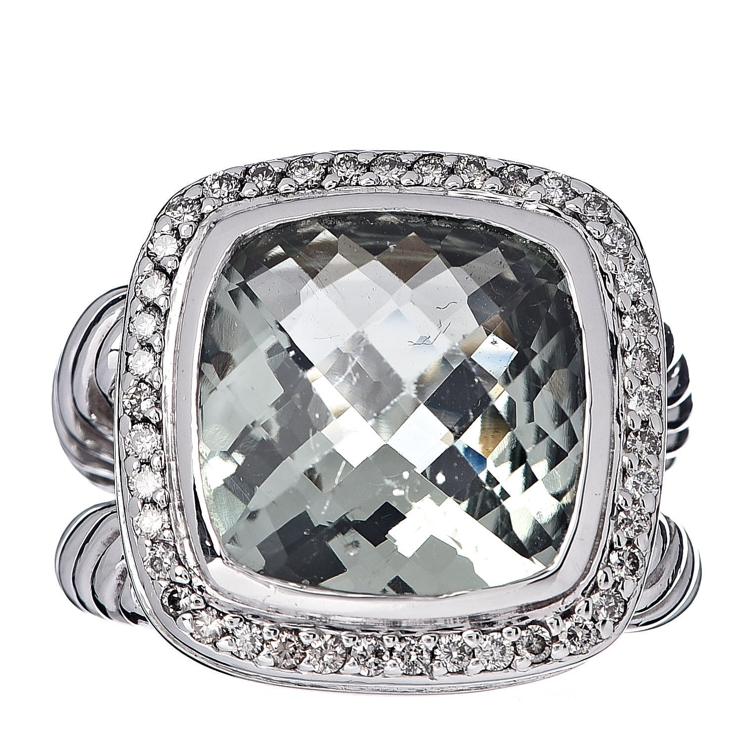 David Yurman Sterling Silver Diamond Prasiolite 14mm Albion Ring 54 7 1 of 5