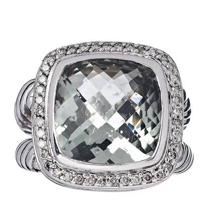 David Yurman Sterling Silver Diamond Prasiolite 14mm Albion Ring 54 7 1 of 5