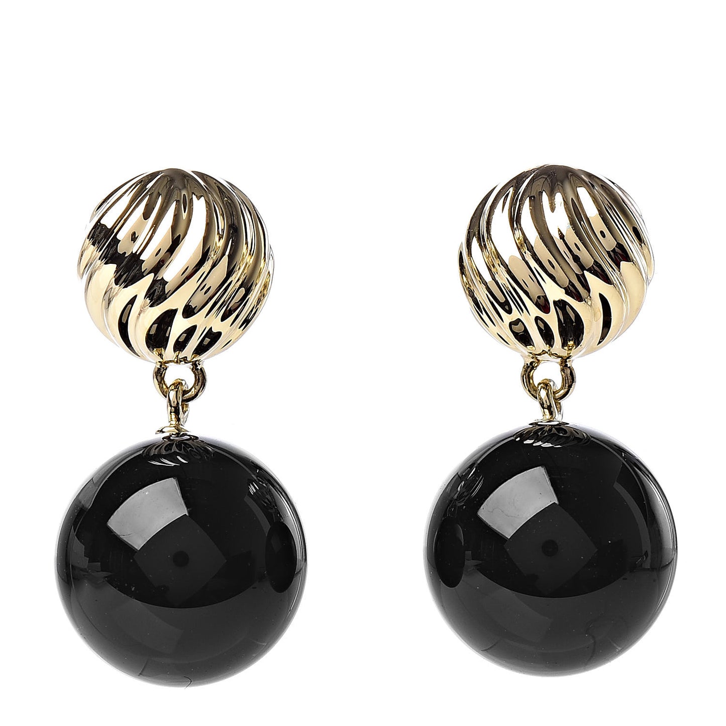 18K Yellow Gold Onyx Sculpted Earrings