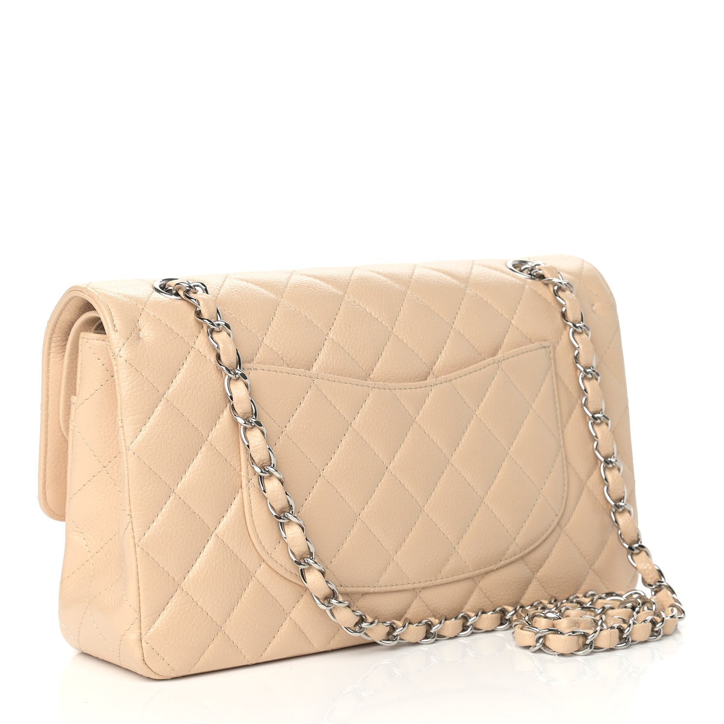 Caviar Quilted Medium Double Flap Beige