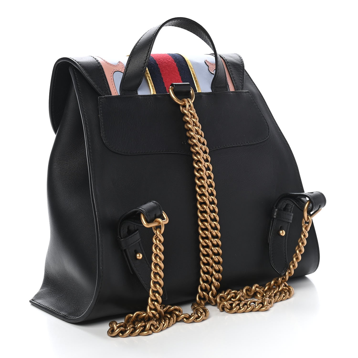 Gucci Calfskin Web GG Marmont Flap Chain Backpack Black 3 of 13