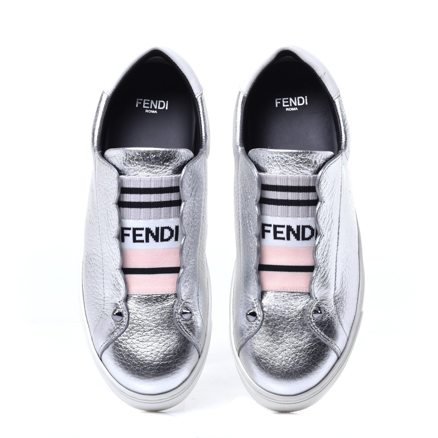Metallic Vitello Lurex Rockoclick Slip On Sneakers 35 Silver