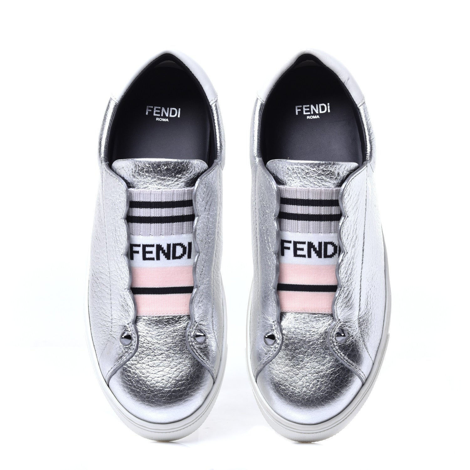 Fendi Metallic Vitello Lurex Rockoclick Slip On Sneakers 35 Silver 4 of 9