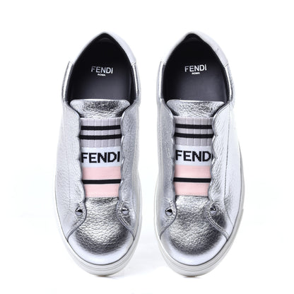 Fendi Metallic Vitello Lurex Rockoclick Slip On Sneakers 35 Silver 4 of 9