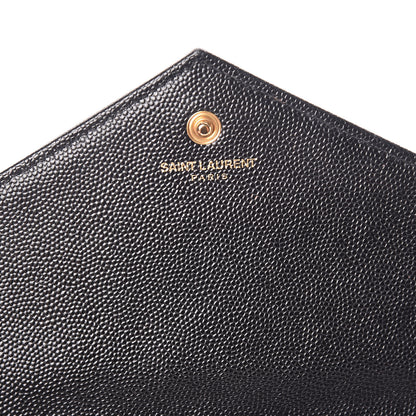 Saint Laurent Grain De Poudre Matelasse Chevron Monogram Chain Wallet Black 6 of 12
