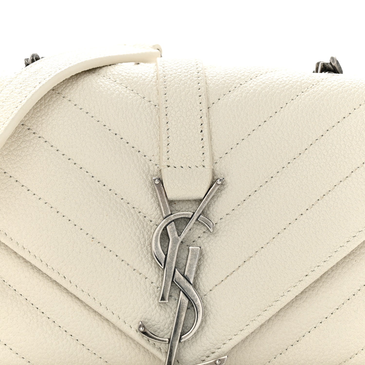 Saint Laurent Grained Calfskin Matelassé Chevron Monogram Classic Baby Chain Bag White 8 of 12