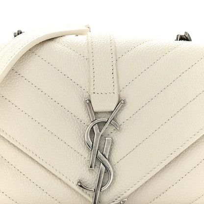 Saint Laurent Grained Calfskin Matelassé Chevron Monogram Classic Baby Chain Bag White 8 of 12