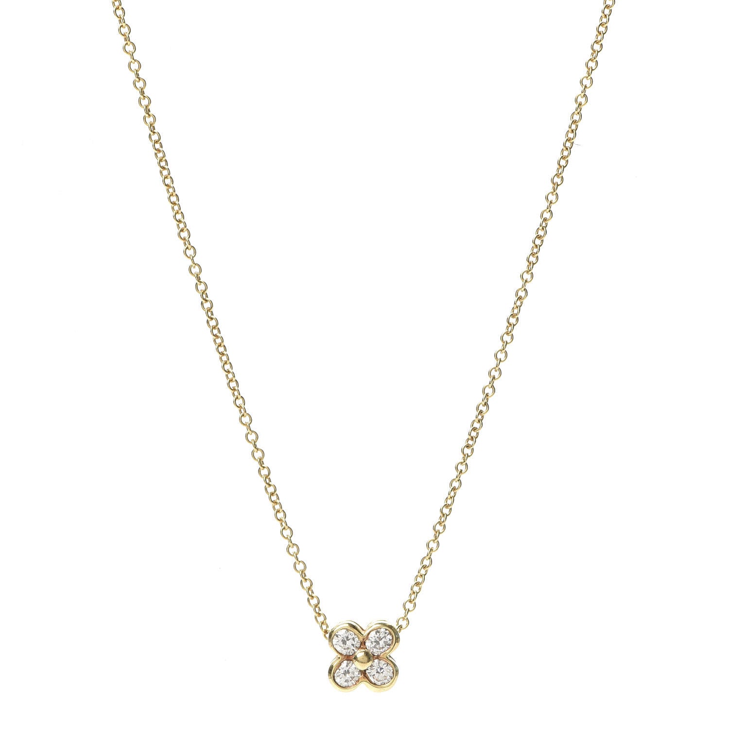 Tiffany 18K Yellow Gold Diamond Flower Pendant Necklace 1 of 5