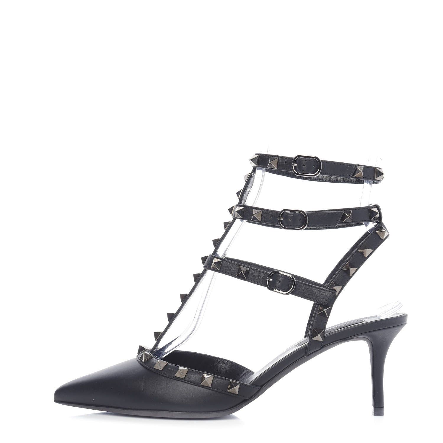 Valentino Garavani Nappa Rockstud Ankle Strap Low Heel Pumps 39 Black 1 of 9