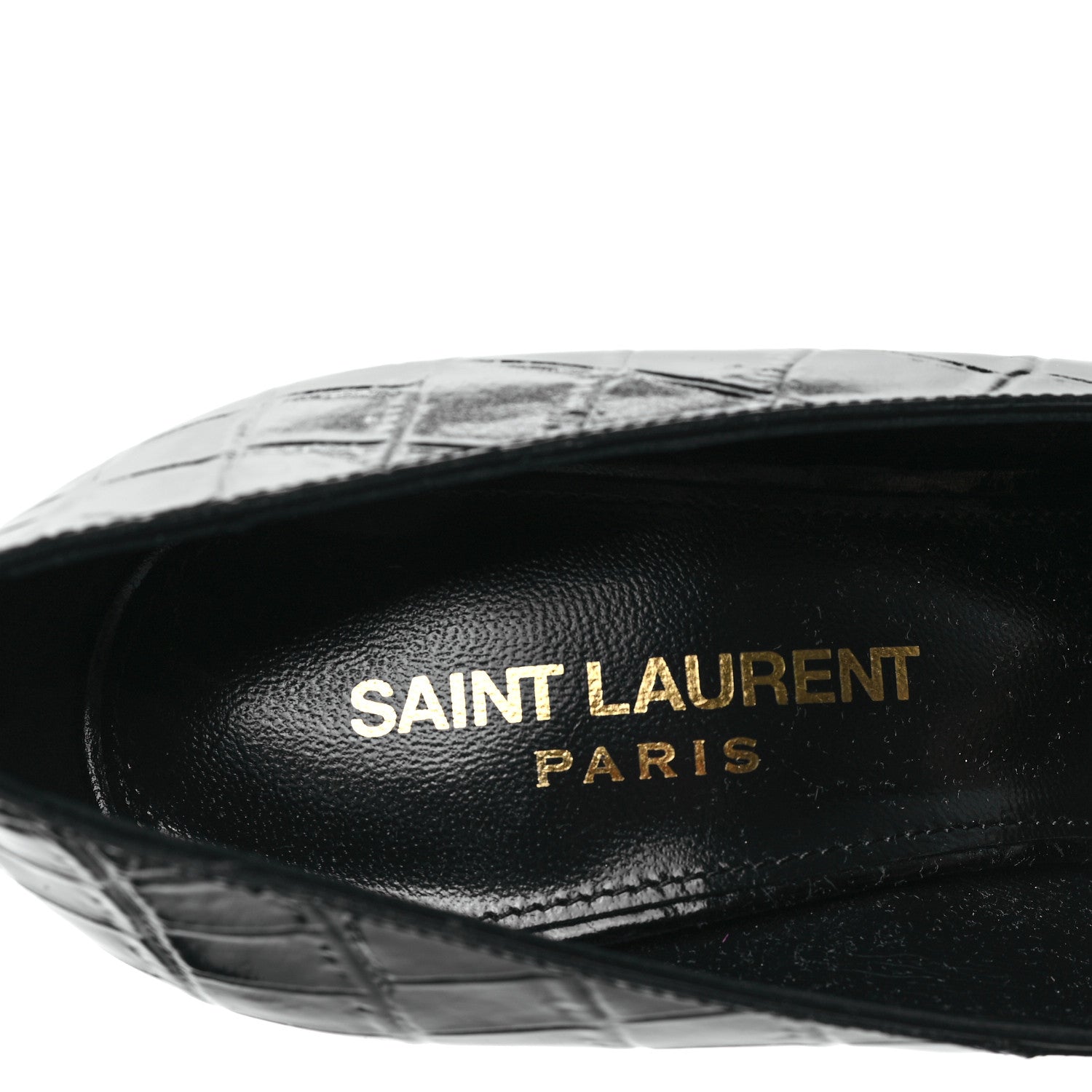 Saint Laurent Calfskin Crocodile Embossed Silvana 110mm Pumps 35.5 Black 7 of 8