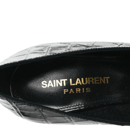 Saint Laurent Calfskin Crocodile Embossed Silvana 110mm Pumps 35.5 Black 7 of 8