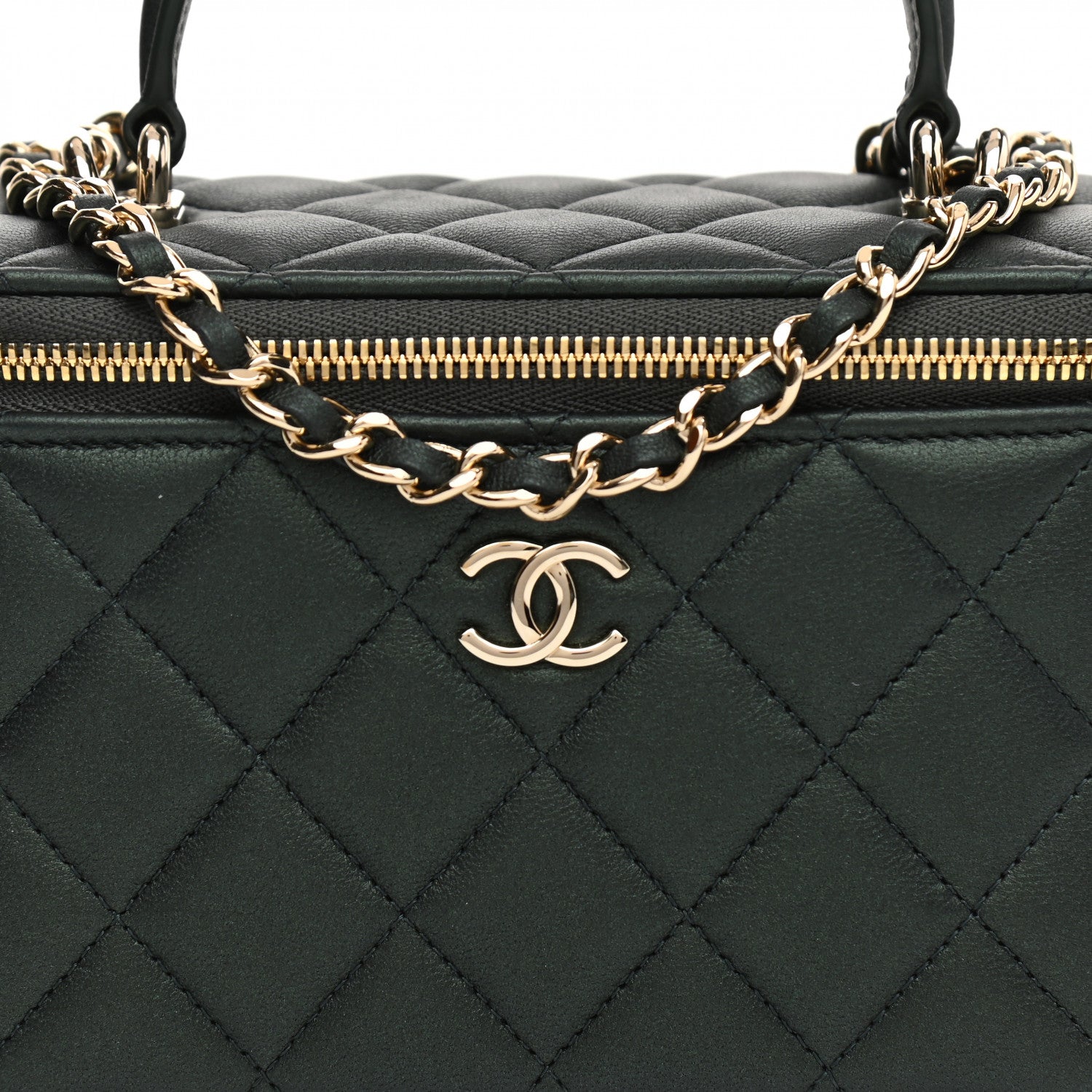 Chanel Iridescent Lambskin Quilted Small Top Handle Vanity Case With Chain Dark Green 9 of 12