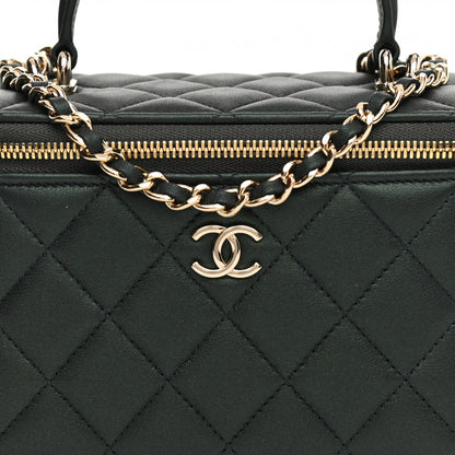 Chanel Iridescent Lambskin Quilted Small Top Handle Vanity Case With Chain Dark Green 9 of 12