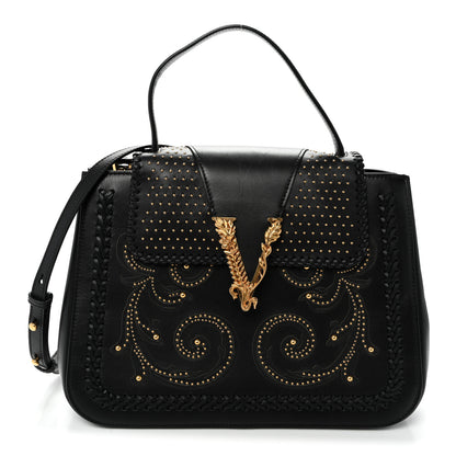Versace Vitello Western Studded Virtus Top Handle Shoulder Bag Black 1 of 9