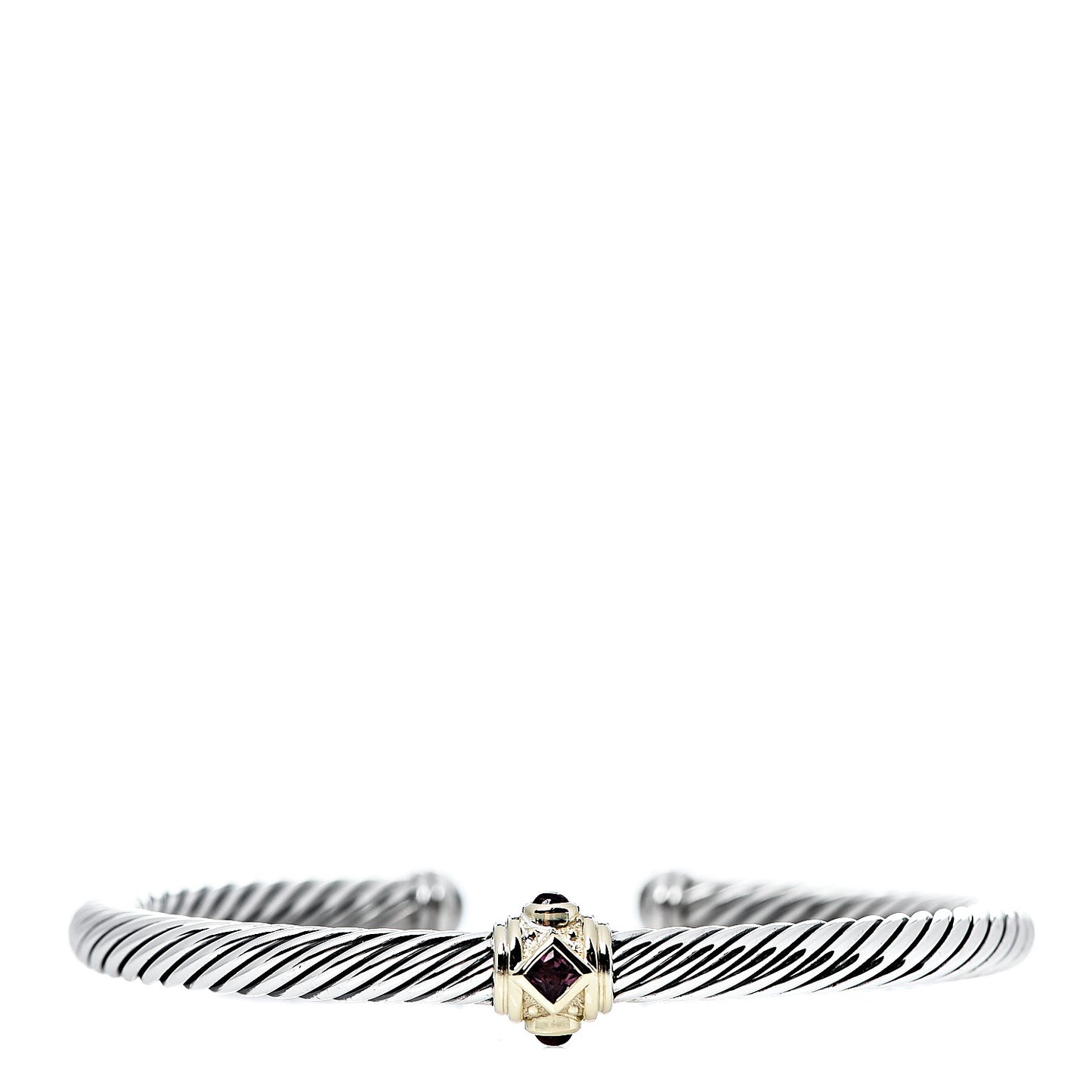 Sterling Silver 14K Yellow Gold Rhodolite Garnet Pink Tourmaline 5mm Cable Renaissance Station Bracelet