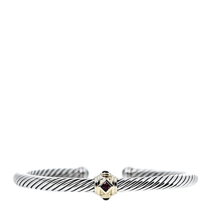 David Yurman Sterling Silver 14K Yellow Gold Rhodolite Garnet Pink Tourmaline 5mm Cable Renaissance Station Bracelet 1 of 3