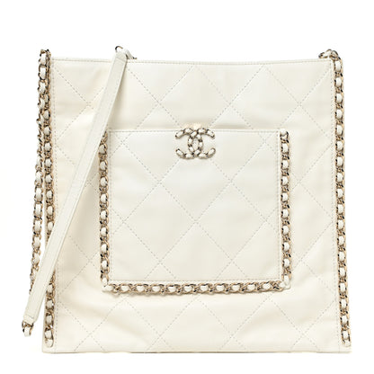 Chanel Calfskin Quilted Chain Flat Tote White 1 of 13