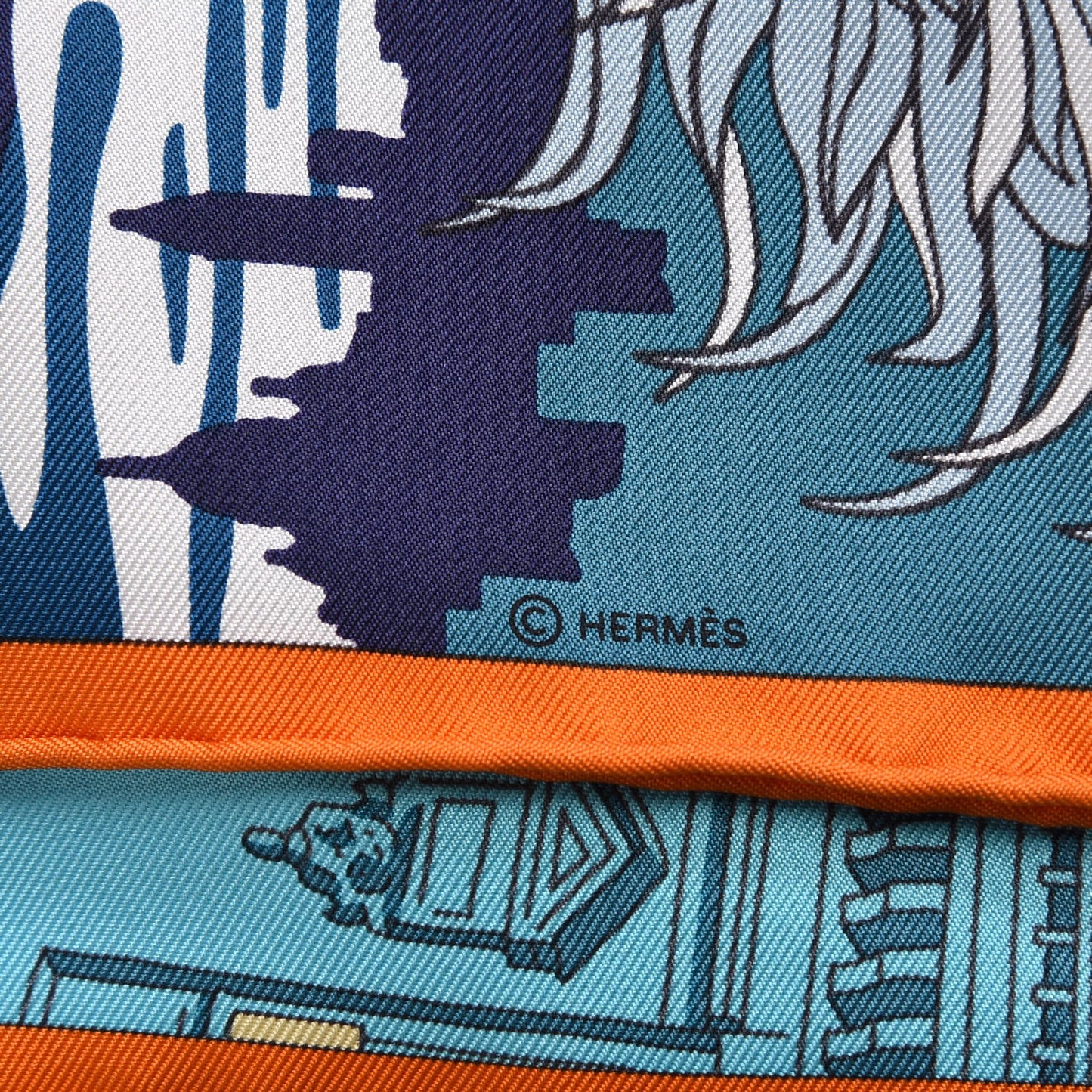 Silk Space Shopping Au Faubourg Pocket Square Scarf Bleu Orange Vert