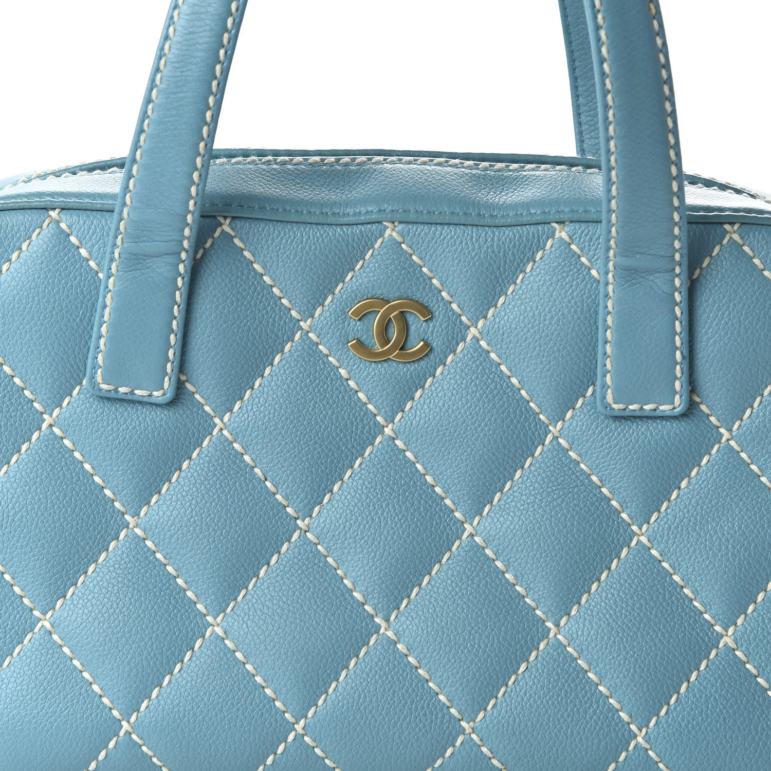 Chanel Calfskin Contrast Stitch Surpique Bowler Blue 10 of 10