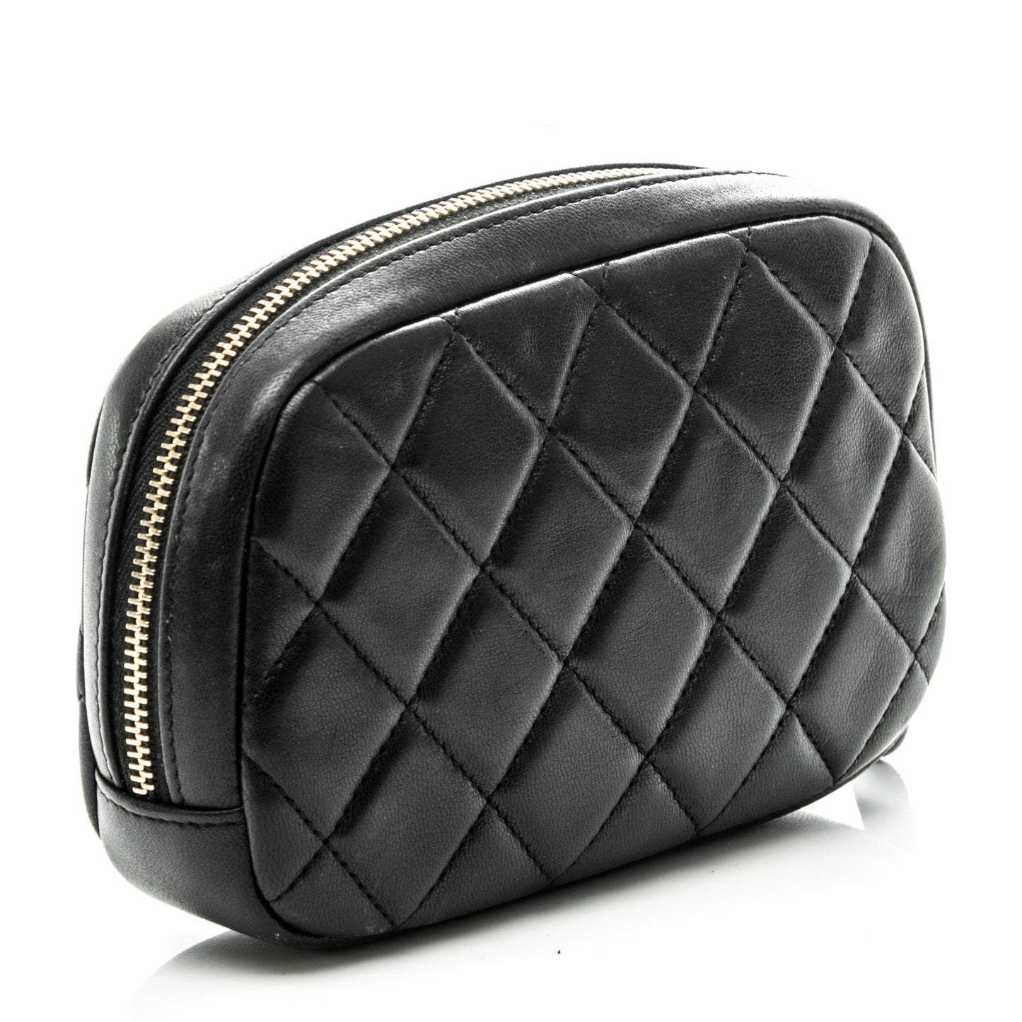 Lambskin Quilted Small Curvy Pouch Cosmetic Case Black