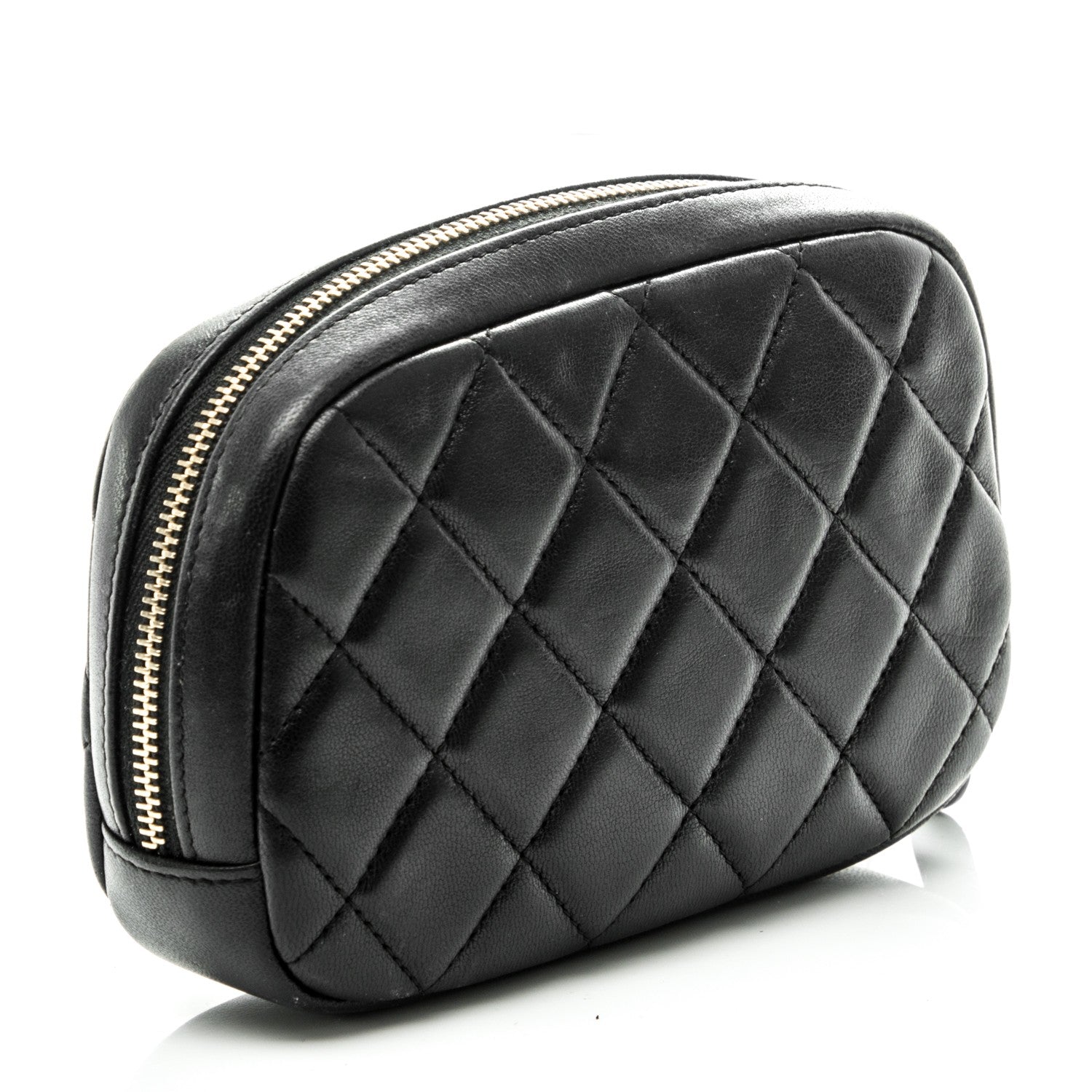 Chanel Lambskin Quilted Small Curvy Pouch Cosmetic Case Black 3 of 7