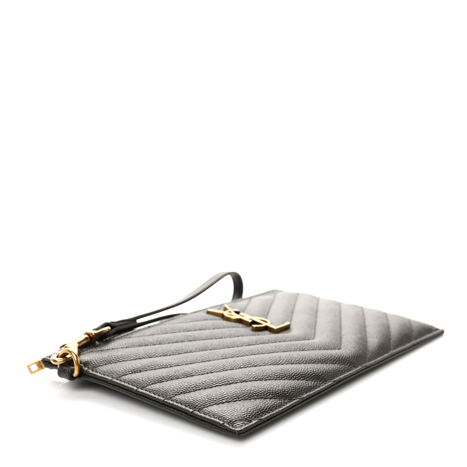 Saint Laurent Grain De Poudre Chevron Monogram Large Bill Pouch Pebble 4 of 8