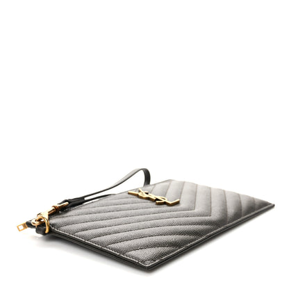 Saint Laurent Grain De Poudre Chevron Monogram Large Bill Pouch Pebble 4 of 8