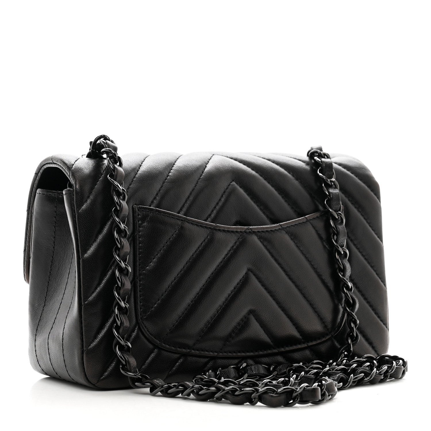Chanel Lambskin Chevron Quilted Mini Rectangular Flap So Black 3 of 12