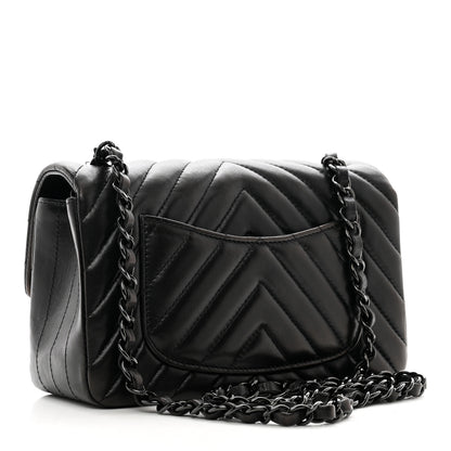 Chanel Lambskin Chevron Quilted Mini Rectangular Flap So Black 3 of 12