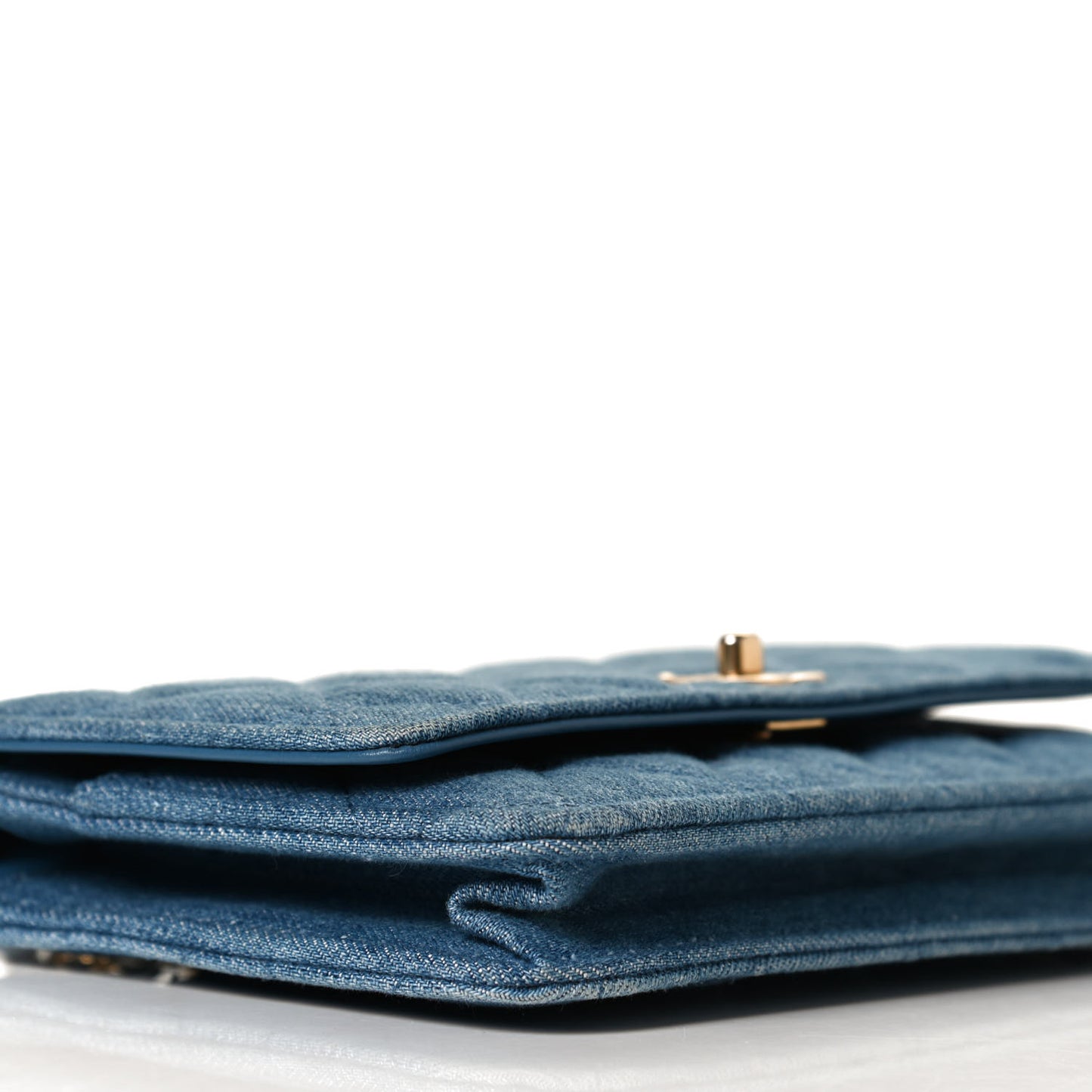 Denim Quilted CC Pearl Crush Wallet On Chain WOC Blue