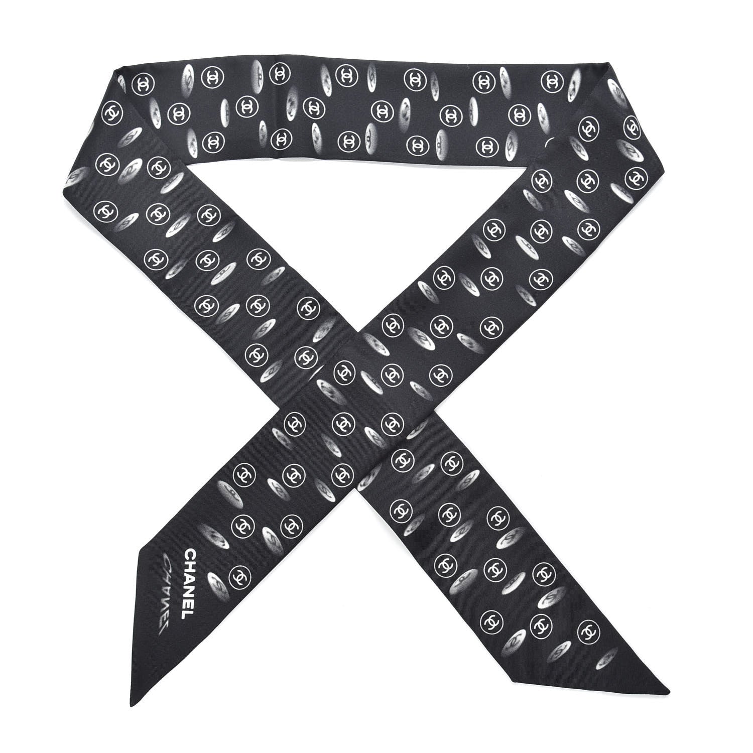 Chanel Silk CC Slim Bandeau Scarf Black 1 of 3