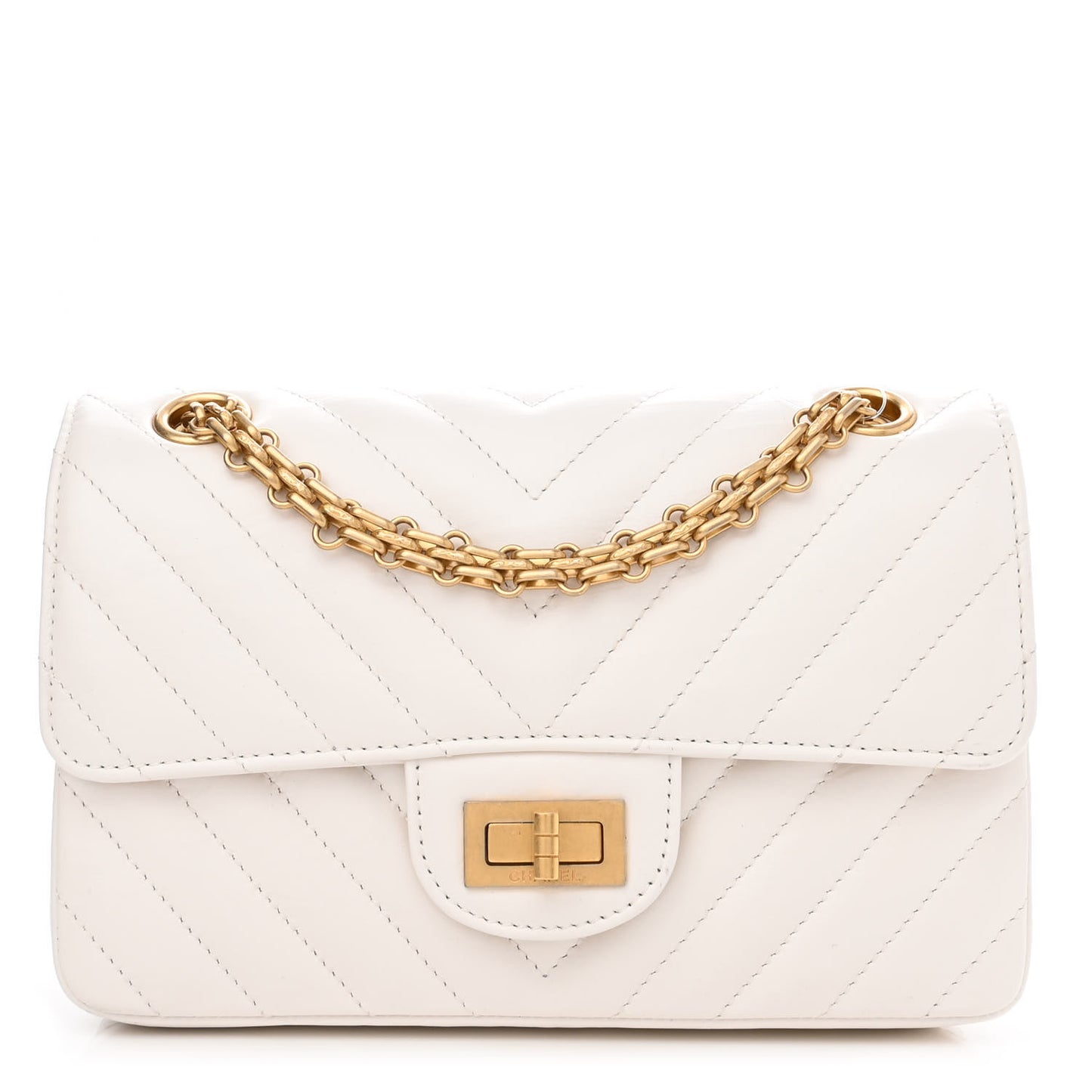 Aged Calfskin Chevron Quilted 2.55 Reissue Mini Flap White