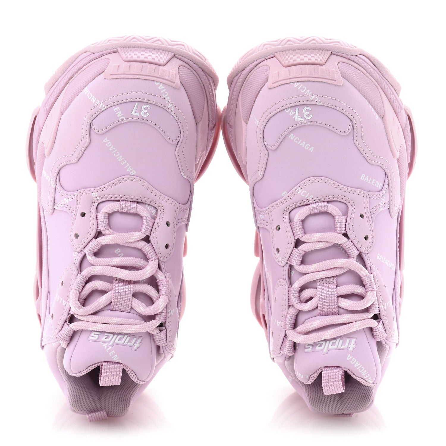 Balenciaga Technical Fabric Mesh Allover Logo Womens Triple S Sneakers 37 Pink White 2 of 9