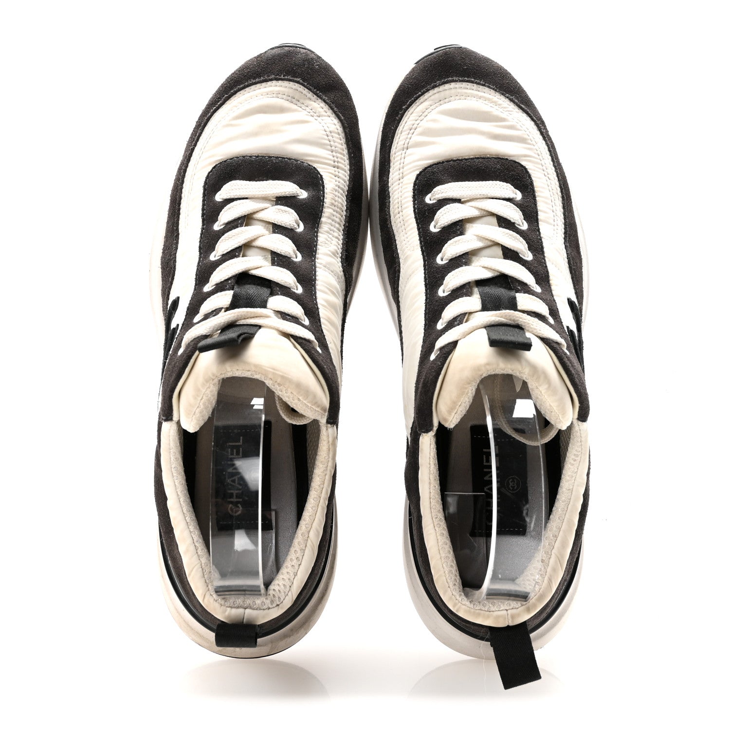 Chanel Nylon Suede Calfskin CC Sneakers 40 White Dark Grey 2 of 8