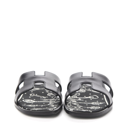 Hermes Calfskin Oran Sandals 36.5 Black 2 of 9