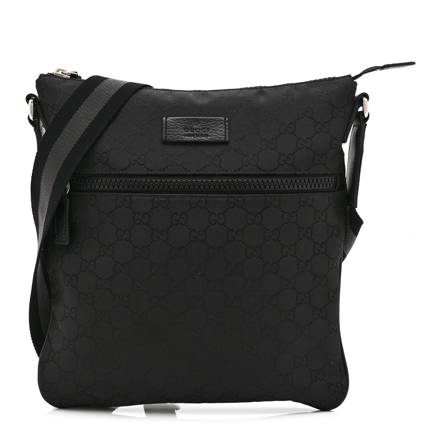 Nylon Monogram Medium Flat Messenger Bag Black
