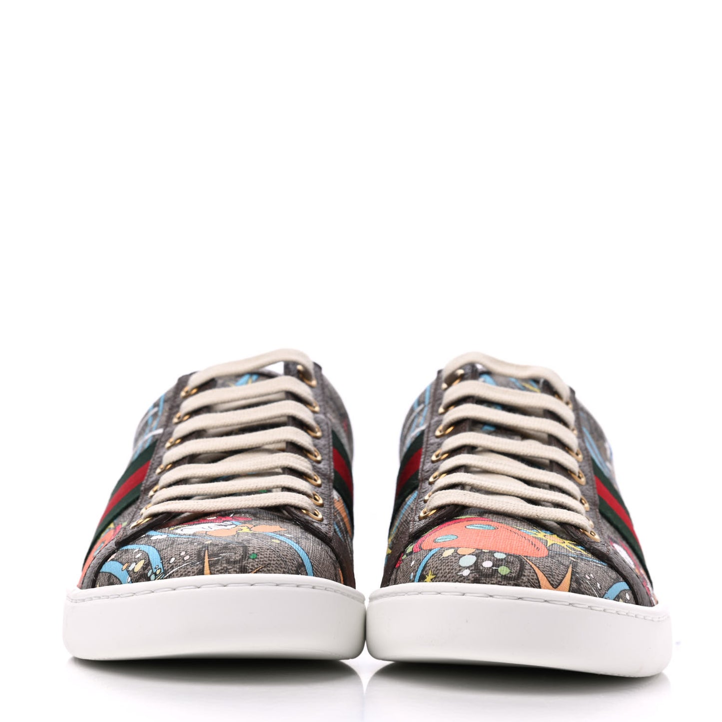 X DISNEY GG Supreme Monogram Web Donald Duck Womens Ace Sneakers 38 Beige New Acero Orange