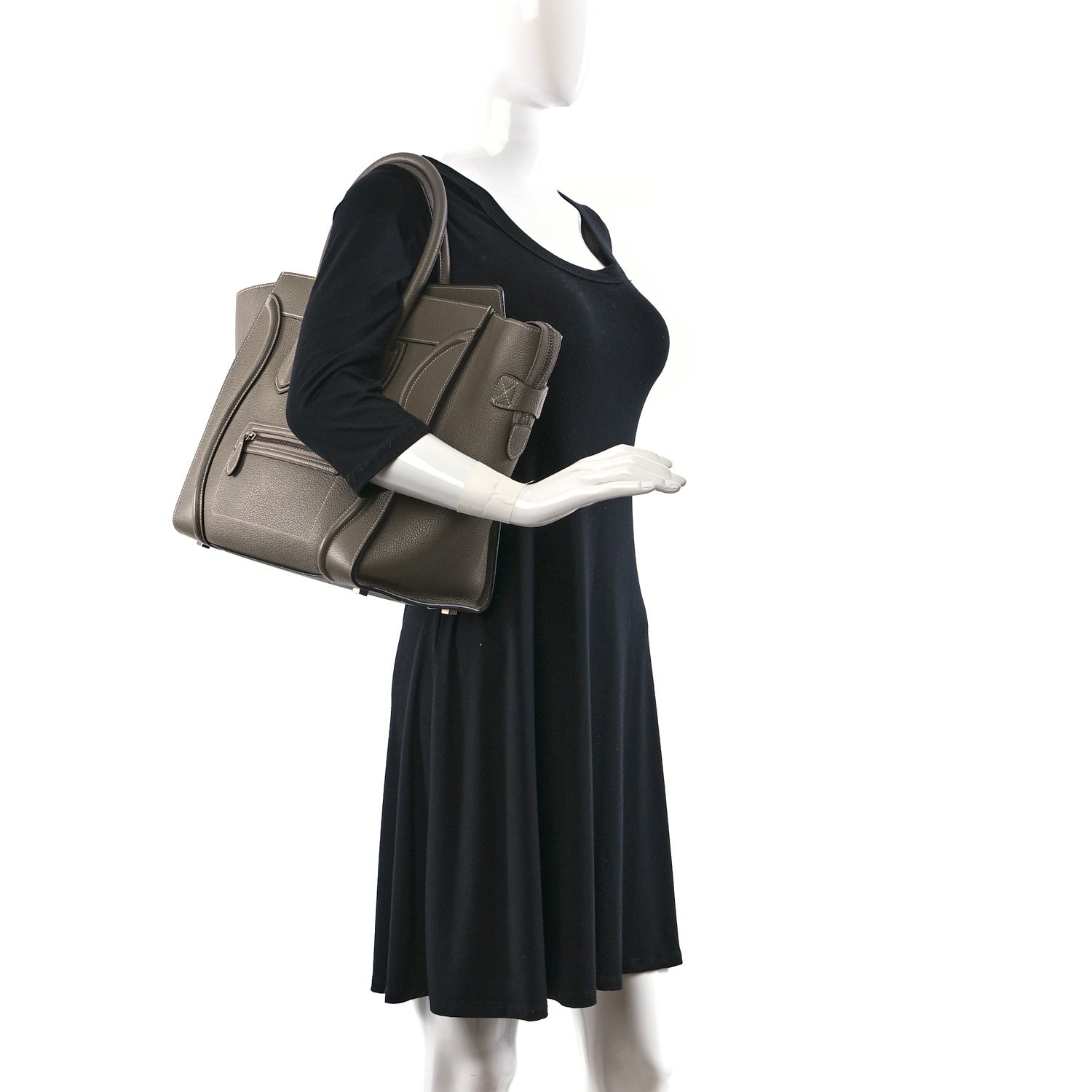 Celine Drummed Calfskin Mini Luggage Souris 2 of 9