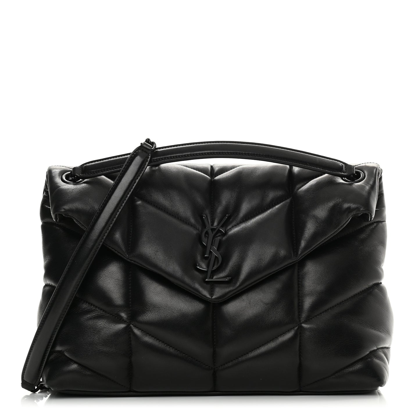 Lambskin Quilted Medium Loulou Puffer Monogram Chain Satchel Black