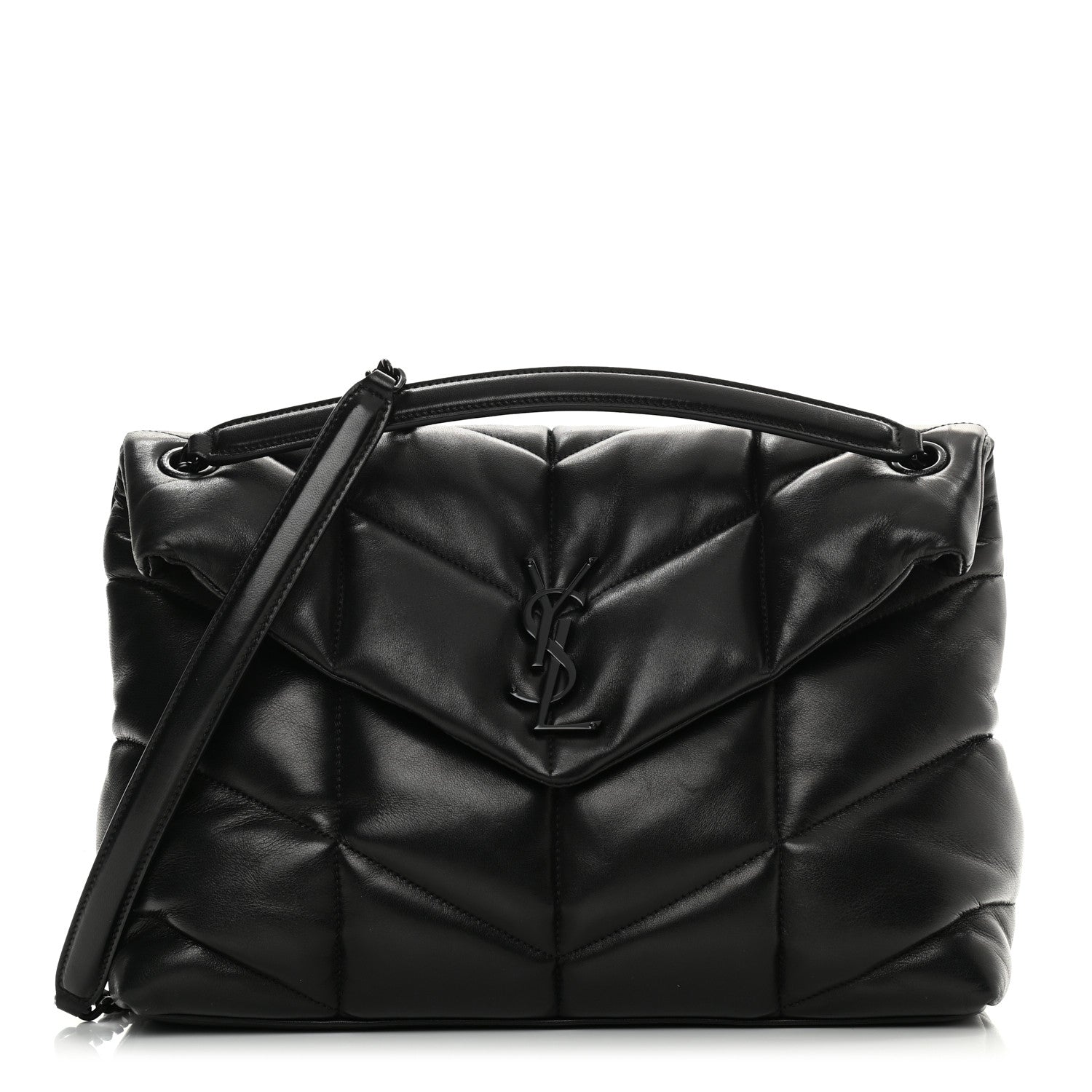 Saint Laurent Lambskin Quilted Medium Loulou Puffer Monogram Chain Satchel Black 1 of 9