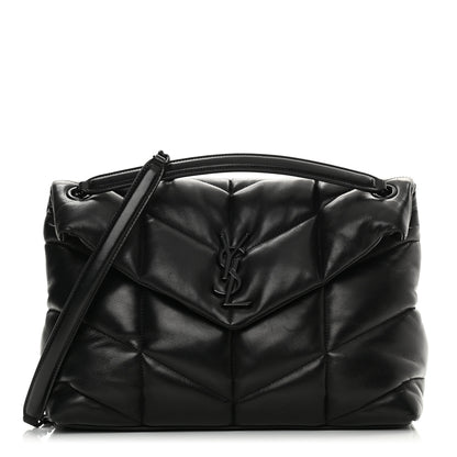 Saint Laurent Lambskin Quilted Medium Loulou Puffer Monogram Chain Satchel Black 1 of 9